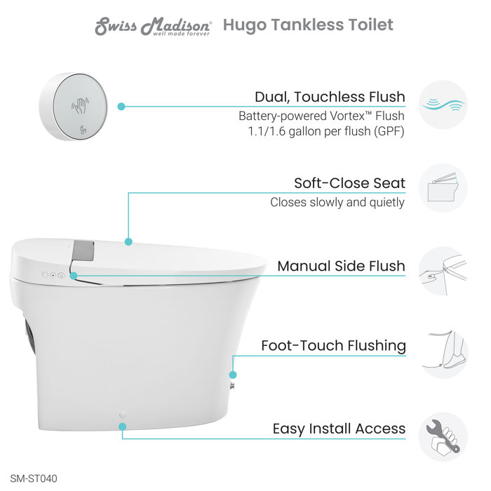 Swiss Madison Hugo 1.6 GPF Elongated OnePiece Toilet (Seat Included